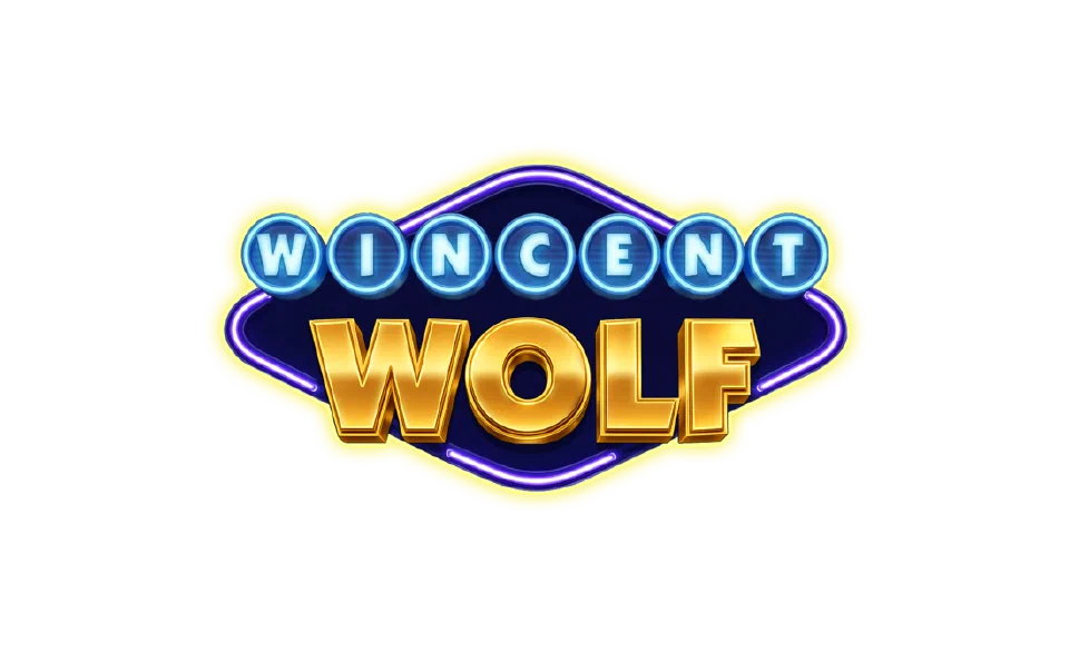 The Wincent Wolf logo: the game's name in a blue neon Vegas-style sign with WOLF in gold lettering